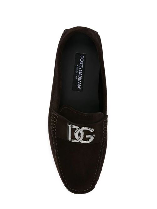 coffee brown calf suede logo plaque slip-on Dolce & Gabbana | A50598AT44180081